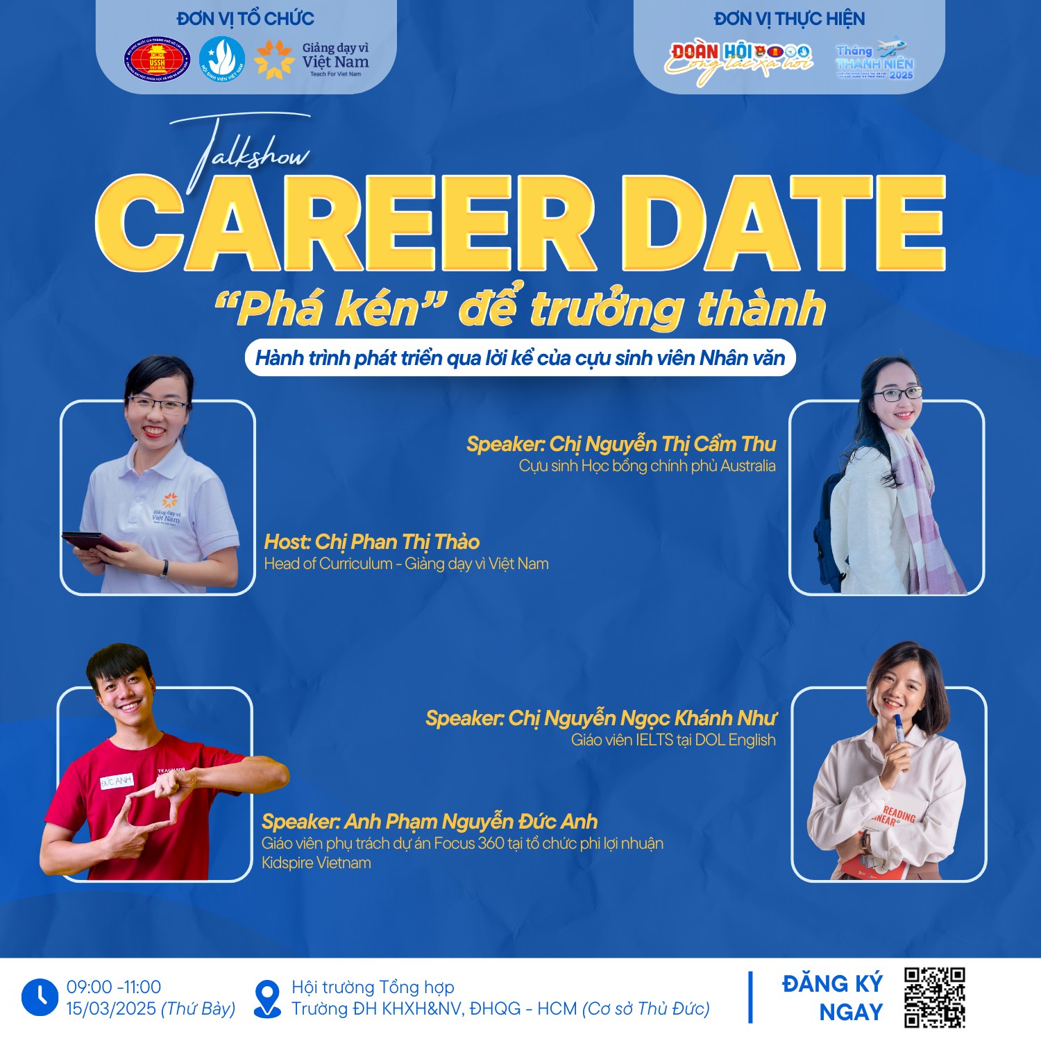 Talkshow “Career date: “Phá kén” để trưởng thành – Hành trình phát triển qua lời kể của cựu sinh viên Nhân văn”